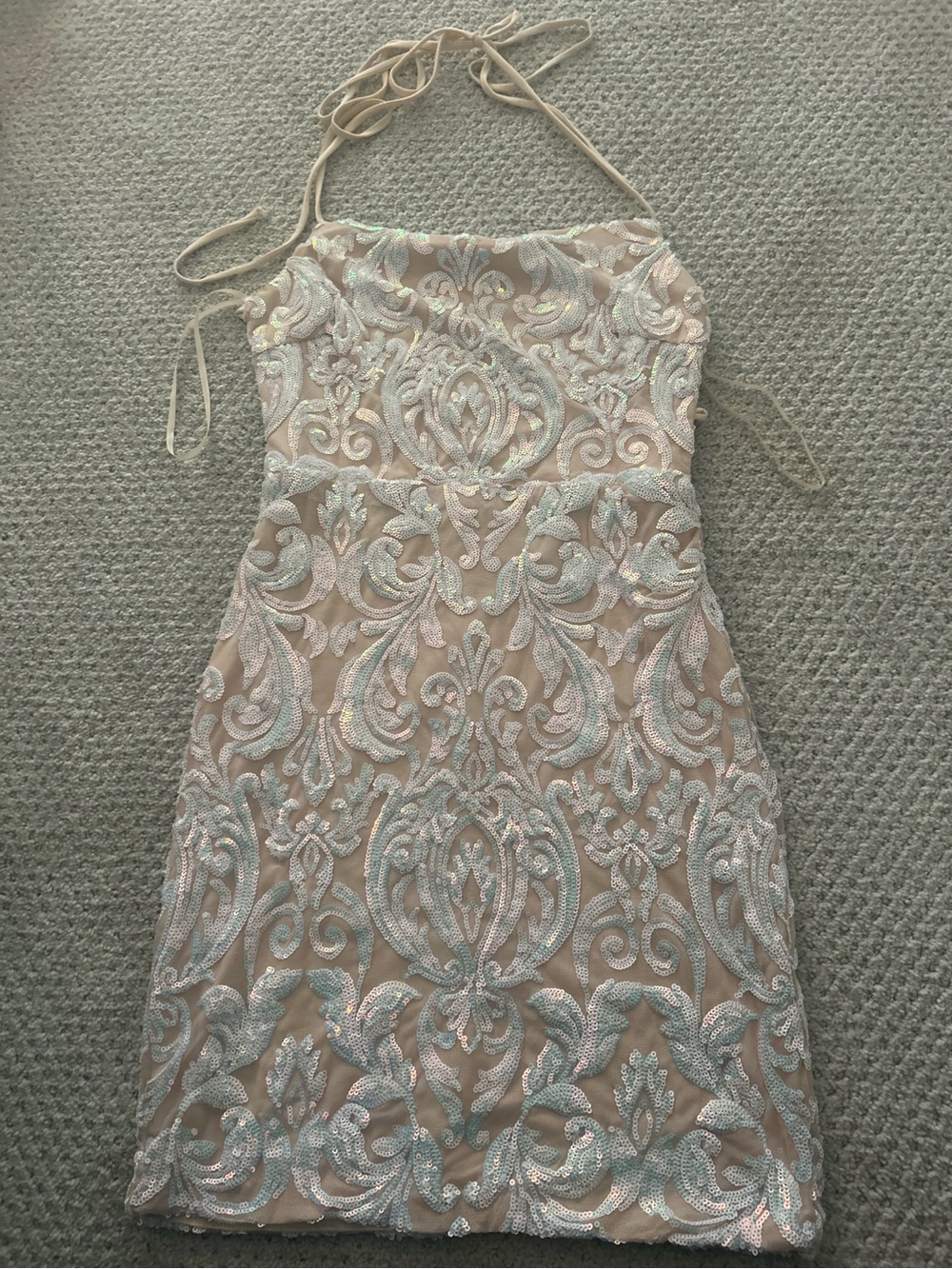Mini Dress in Nude with Iridescent Sequins